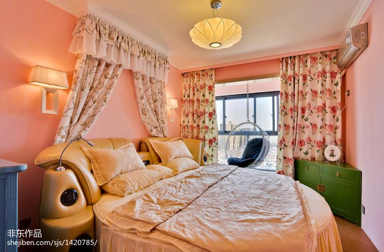 混搭粉红卧室窗帘装修效果图大全2017图片