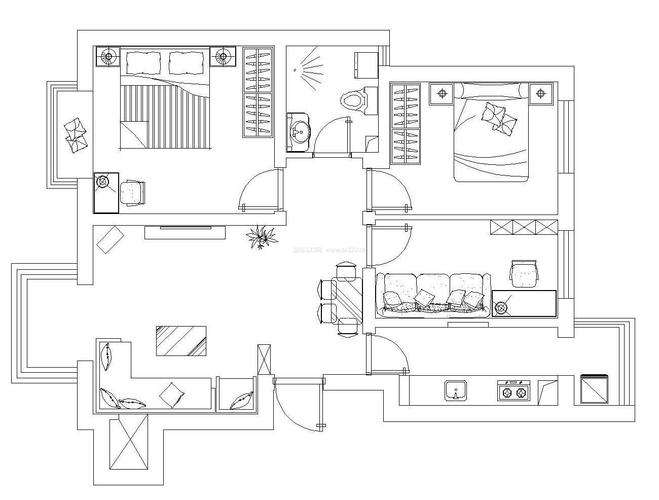 90平米三室一厅房屋室内平面图