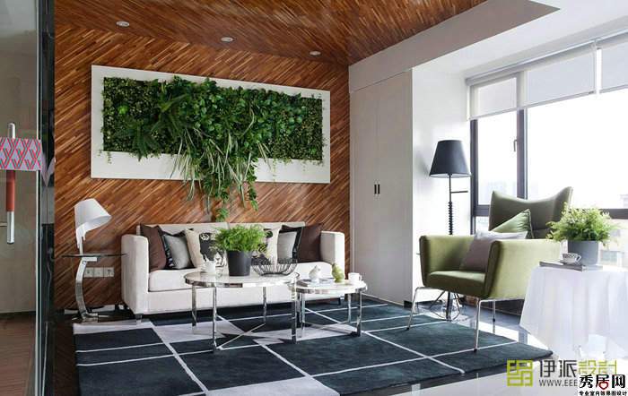 客厅沙发背景墙镶嵌式立体绿色植物装修效果图客厅立体花园沙发背景墙
