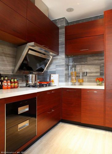 现代简约风室内设计厨房红木橱柜效果图jpg