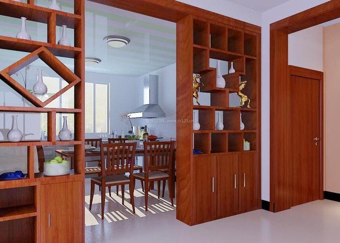 现代中式家装厨房与客厅隔断设计效果图