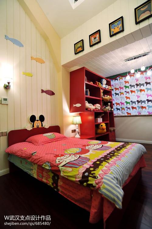 时尚现代儿童房床头背景墙装修设计效果图