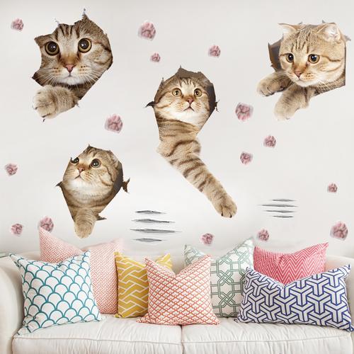 3d立体墙贴画可爱小猫卧室寝室背景墙上壁纸宿舍墙纸创意装饰贴纸