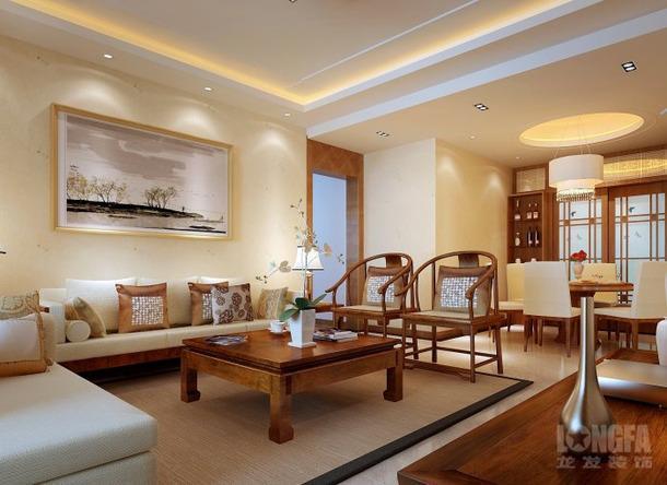 150平大户型新中式风格客厅沙发背景墙装修效果图新中式风格柚木方