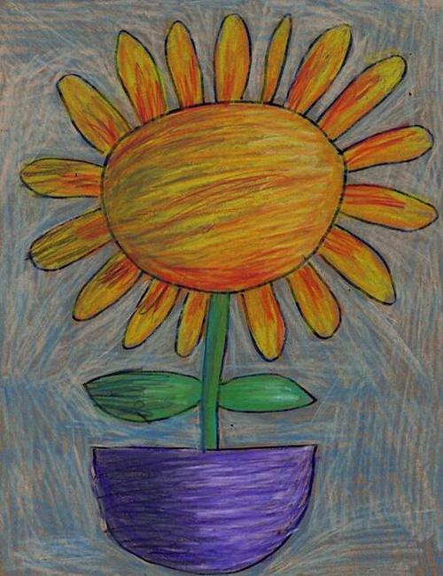 花盆中的向日葵植物主题画欣赏向日葵儿童画小马感悟网笪良龙