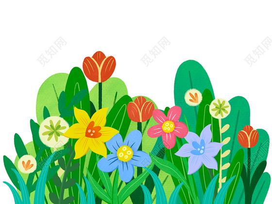 卡通春日花丛多彩植物免抠png素材春天花草