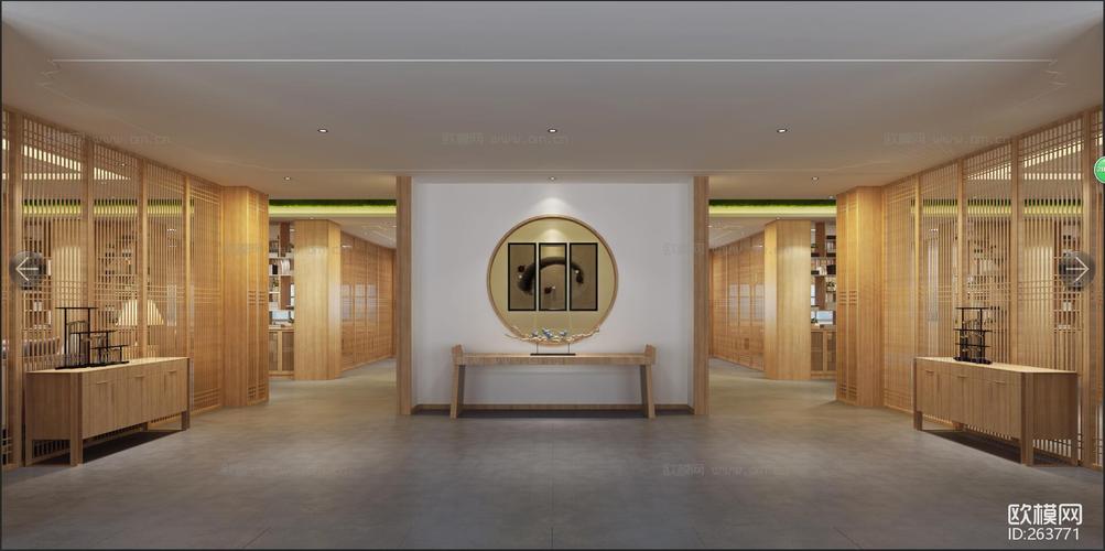 中式展厅玄关休息区会议区3d模型