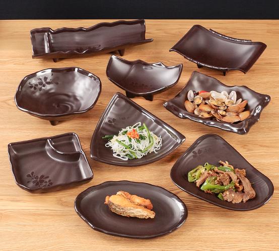 咖啡色密胺餐具餐厅饭店创意菜盘子仿瓷异形凉菜盘塑料商用小吃碟