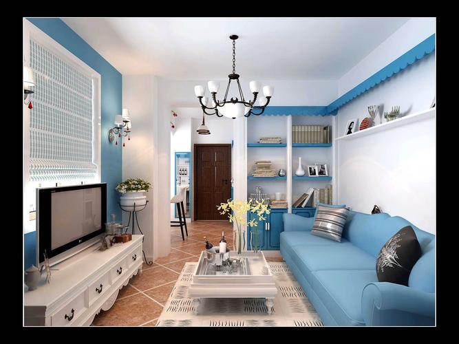 一室一厅地中海风格客厅海璟蓝苑装修效果图