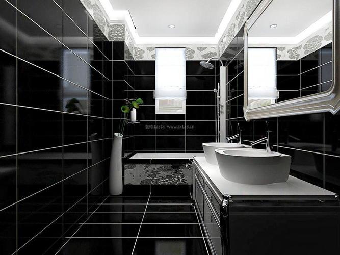 现代卫生间黑色地砖装修设计效果图片
