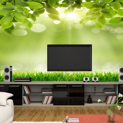 绿色田园风景树叶3立体墙纸大型壁画客厅沙发卧室电视背景墙壁纸