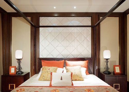 中式家居卧室床头背景墙装修效果图2022图片