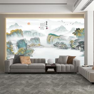 新中式山水意境背景墙墙纸客厅沙发影视墙水墨壁纸办公室大气壁画