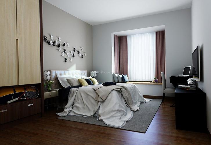 现代风格卧室飘窗窗帘装修效果图片