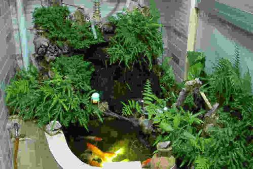 客厅阳台假山盆景植物放在那里最好客厅造型盆景假山鱼池摆放效果图
