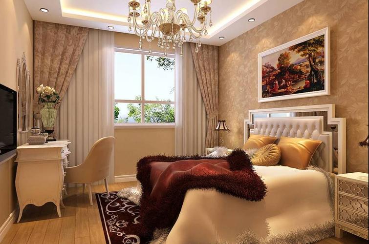 欧式风格二居室卧室窗帘装修效果图欧式风格吊顶图片