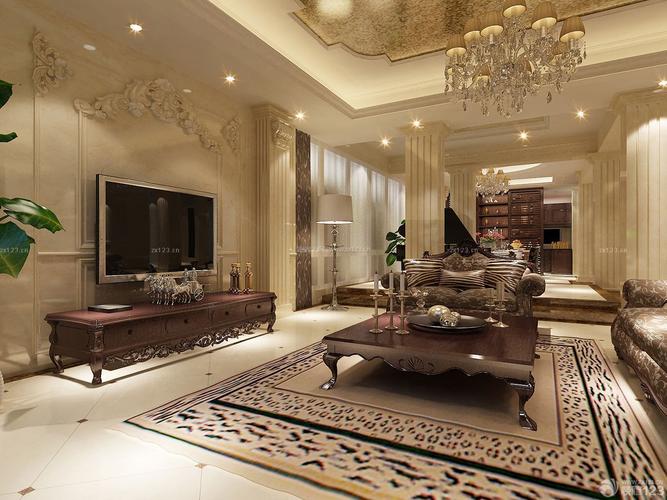 欧式豪华家装客厅满贴墙砖效果图装修123效果图
