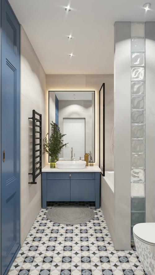 蓝灰色调精致舒适房间卫生间潮流混搭卫生间设计图片赏析