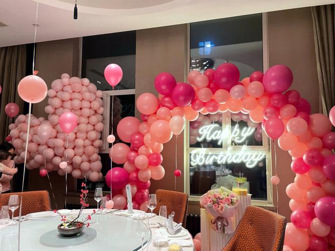 长春女士生日宴气球布置玫粉色气球生日布置