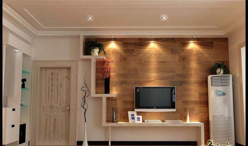 现代客厅温馨木色电视背景墙装修效果图