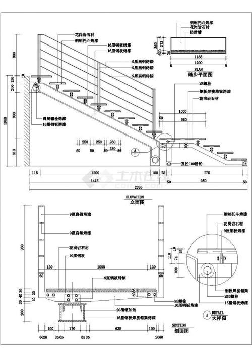 典型楼梯设计cad施工详图含9套设计室内节点图块土木在线