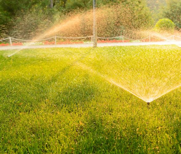 浇水草地公园灌溉绿色草坪城市