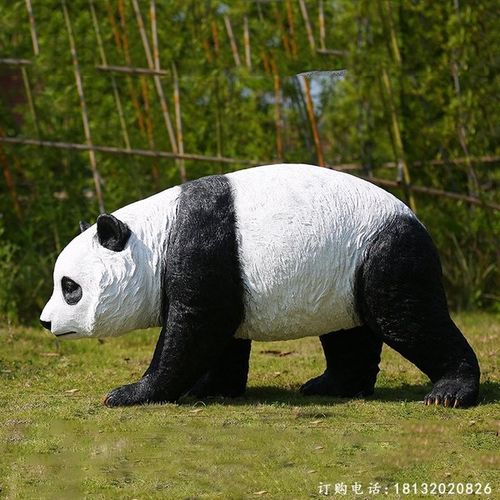 玻璃钢吃竹子的熊猫仿真动物雕塑