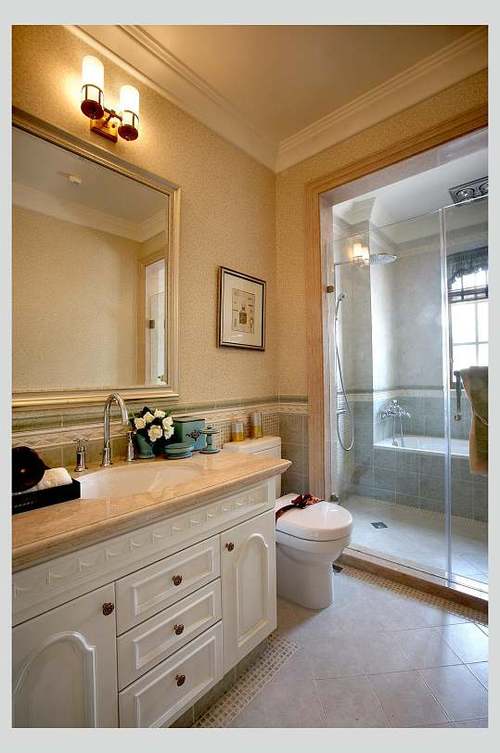 高级美容院卫生间玻璃浴室简欧家装设计图片