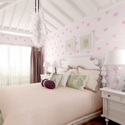 少女心小女孩女生卧室无纺布婚房壁纸温馨浪漫粉红色儿童房间墙纸