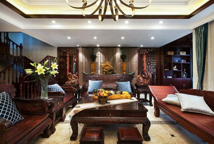 中式客厅红木家具装饰设计效果图