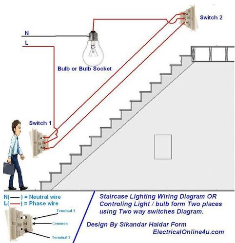 简单易懂的楼梯灯电路布局示意图.电路解析图.
