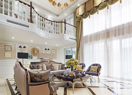 欧式别墅设计家庭客厅窗帘效果图