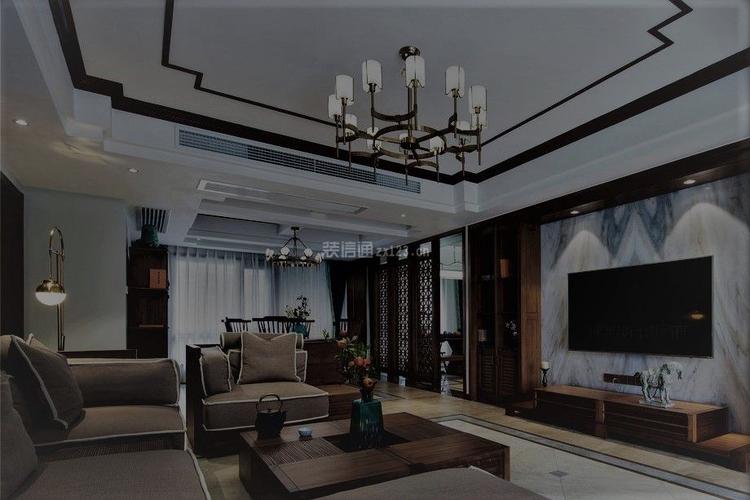 新中式风格300平别墅客厅电视墙设计图片