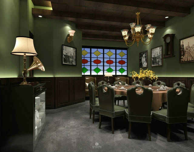 民国风主题餐厅装修效果图民国时代特色怀旧主题餐厅整体设计图