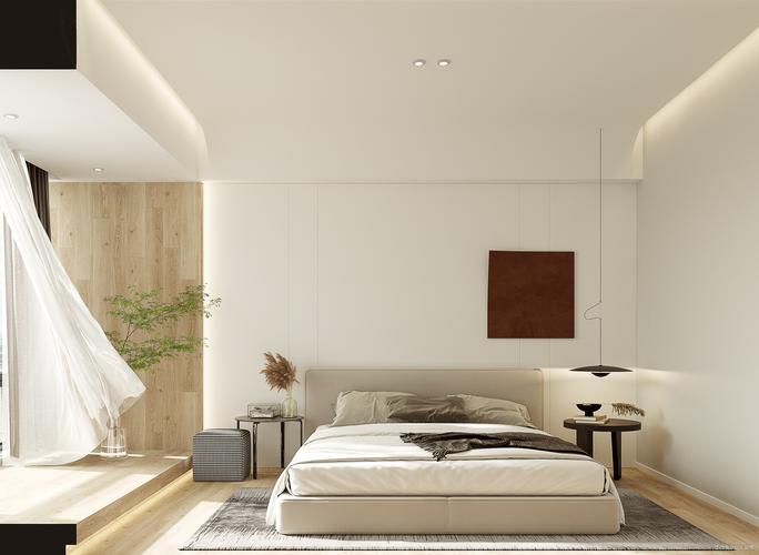105奶油质感调温柔高级的家卧室床现代简约卧室设计图片赏析
