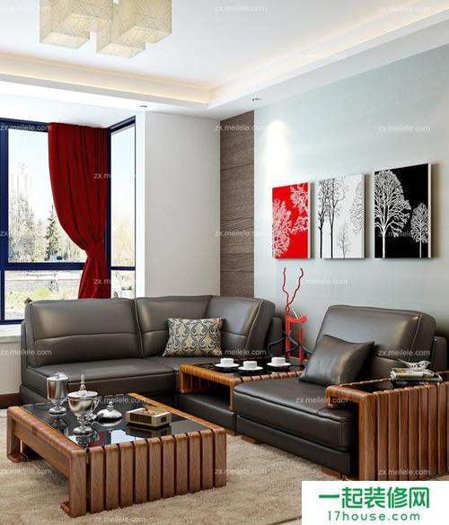 实木家具70茶几二居成稳大气的中式沙发摆放在你的客厅效果图大全