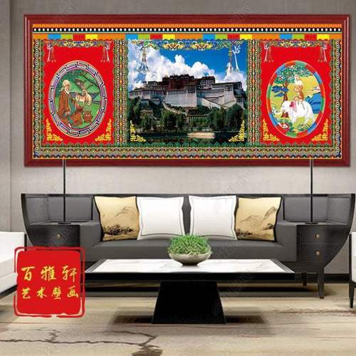 布达拉宫壁纸藏族客厅墙纸西藏布达拉雪山壁画沙发电视藏式背景墙