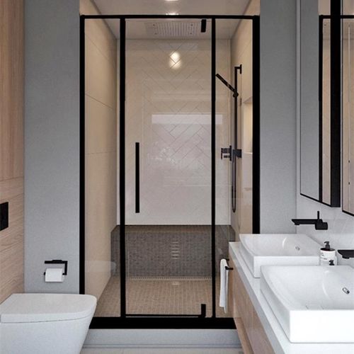 极简轻奢黑色不锈钢一字形开门淋浴房干湿分离隔断浴室卫生间钢化
