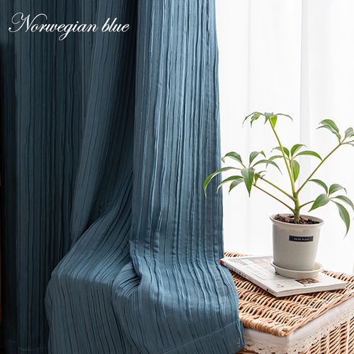 日式挪威蓝2022年新款轻奢窗帘遮光现代简约卧室客厅卧室韩国皱布