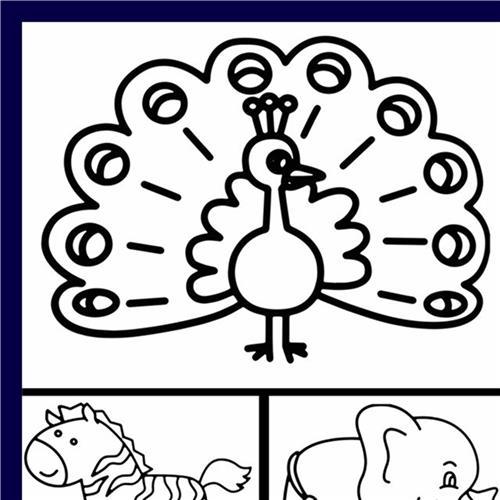 1017幼儿简笔画大象海豚青蛙猪动物涂色线稿儿童蜡笔填色jpg素材