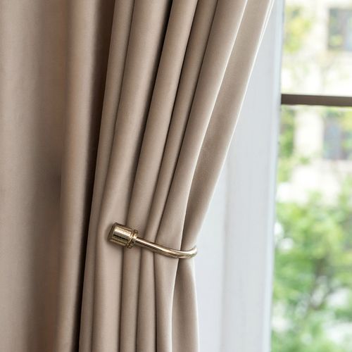 北欧窗帘驼色ins轻奢成品遮光卧室客厅现代纯色加厚丝绒天鹅绒布