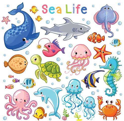 矢量儿童风格海洋动物卡通鱼免抠透明背景高清图片水彩手绘ai素材