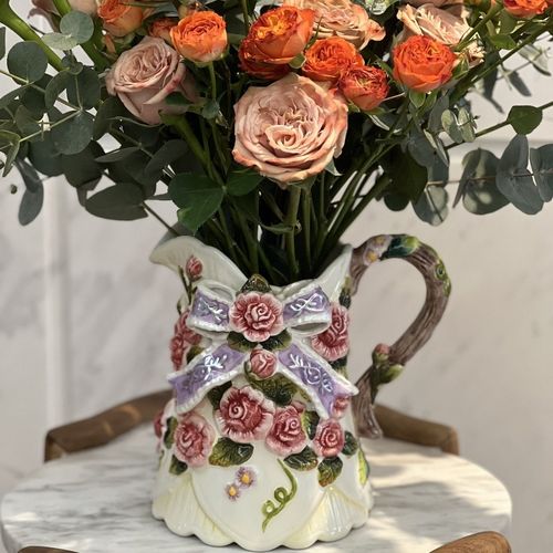 方亚陶瓷玫瑰花花瓶可插鲜花干花高颜值家居装饰品摆件复古欧式