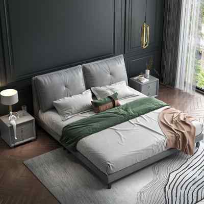 科技布床全实木框架现代简约主卧双人床北欧1.5米婚床灰色软包床