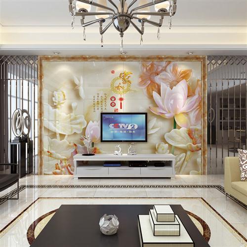 瓷砖背景墙客厅电视背景墙瓷砖中式简约微晶石影视3d立体家和富贵