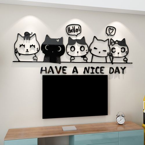可爱猫咪卡通贴纸自粘儿童房卧室床头装饰贴画客厅电视背景墙贴画