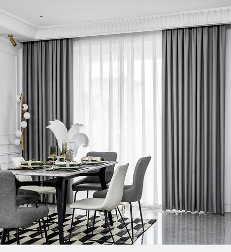窗帘遮光北欧简约现代卧室客厅隔音挂钩式2021年新款纯色灰色全布