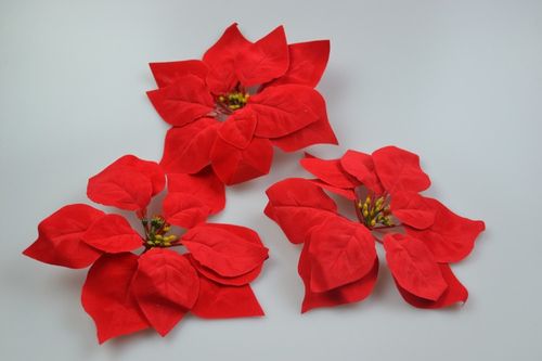 圣诞花圣诞节装饰品仿真花一品红花朵红花头圣诞节室内装饰用花绢
