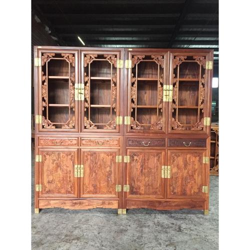 中式荷花书柜明清古典家具实木红木储物柜橱柜白酸枝酒柜仿古家具