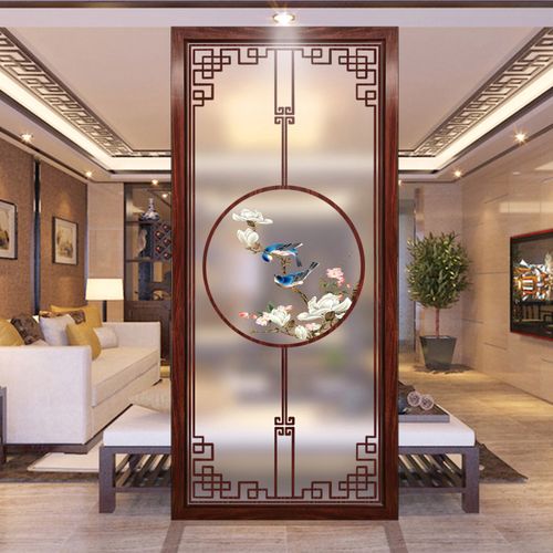 新中式艺术玻璃屏风隔断墙客厅入户玄关钢化磨砂双面透光定制花格咨询